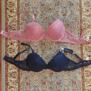 LAURA ASHLEY SET OF 2 PUSH-UP BRAS 34C - Navy & Pink NWT Target